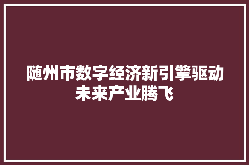 随州市数字经济新引擎驱动未来产业腾飞 随州市数字经济新引擎驱动未来产业腾飞