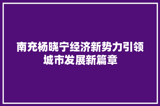 南充杨晓宁经济新势力引领城市发展新篇章 南充杨晓宁经济新势力引领城市发展新篇章
