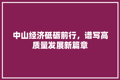 中山经济砥砺前行,谱写高质量发展新篇章 中山经济砥砺前行,谱写高质量发展新篇章