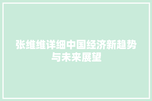 张维维详细中国经济新趋势与未来展望 张维维详细中国经济新趋势与未来展望
