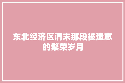 东北经济区清末那段被遗忘的繁荣岁月 东北经济区清末那段被遗忘的繁荣岁月