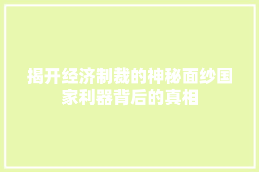揭开经济制裁的神秘面纱国家利器背后的真相 揭开经济制裁的神秘面纱国家利器背后的真相