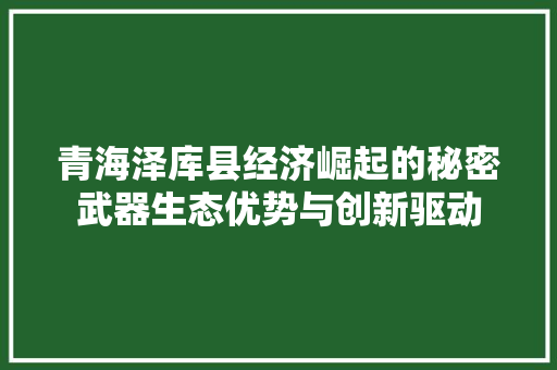 青海泽库县经济崛起的秘密武器生态优势与创新驱动 青海泽库县经济崛起的秘密武器生态优势与创新驱动