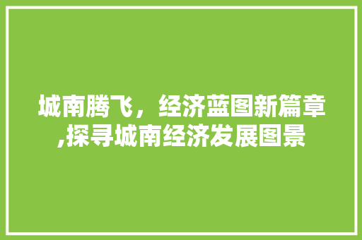 城南腾飞,经济蓝图新篇章,探寻城南经济发展图景 城南腾飞,经济蓝图新篇章,探寻城南经济发展图景