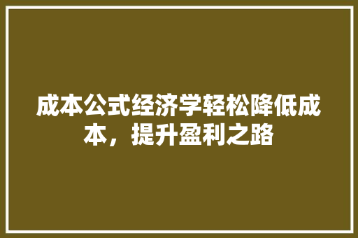 成本公式经济学轻松降低成本,提升盈利之路 成本公式经济学轻松降低成本,提升盈利之路