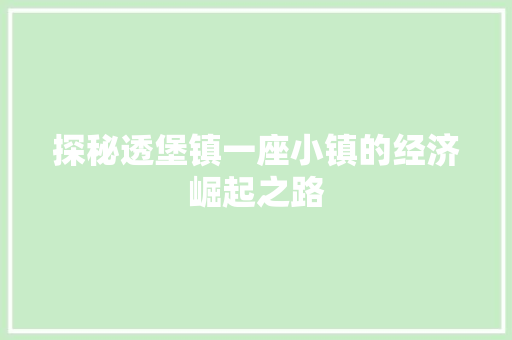 探秘透堡镇一座小镇的经济崛起之路 探秘透堡镇一座小镇的经济崛起之路