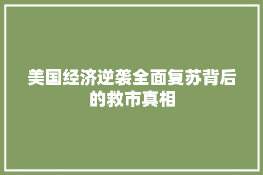 美国经济逆袭全面复苏背后的救市真相 美国经济逆袭全面复苏背后的救市真相