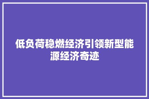 低负荷稳燃经济引领新型能源经济奇迹 低负荷稳燃经济引领新型能源经济奇迹