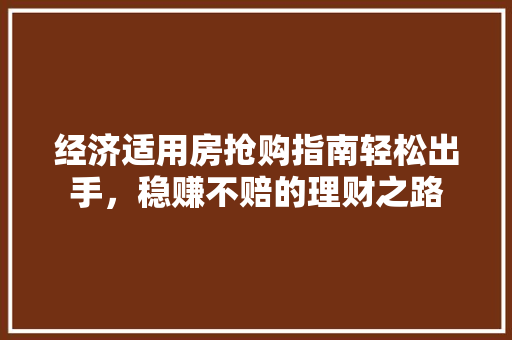 经济适用房抢购指南轻松出手,稳赚不赔的理财之路 经济适用房抢购指南轻松出手,稳赚不赔的理财之路