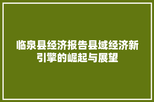 临泉县经济报告县域经济新引擎的崛起与展望 临泉县经济报告县域经济新引擎的崛起与展望