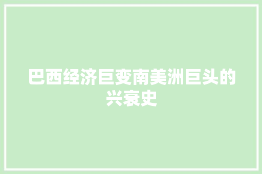 巴西经济巨变南美洲巨头的兴衰史 巴西经济巨变南美洲巨头的兴衰史