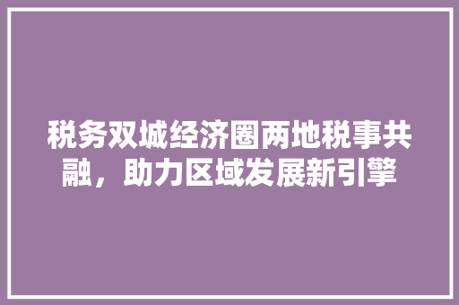 税务双城经济圈两地税事共融,助力区域发展新引擎 税务双城经济圈两地税事共融,助力区域发展新引擎