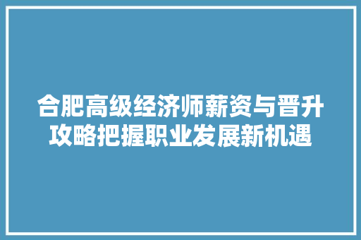 合肥高级经济师薪资与晋升攻略把握职业发展新机遇 合肥高级经济师薪资与晋升攻略把握职业发展新机遇