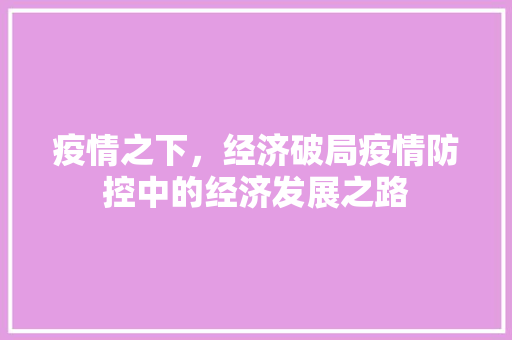 疫情之下,经济破局疫情防控中的经济发展之路 疫情之下,经济破局疫情防控中的经济发展之路