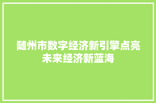 随州市数字经济新引擎点亮未来经济新蓝海 随州市数字经济新引擎点亮未来经济新蓝海