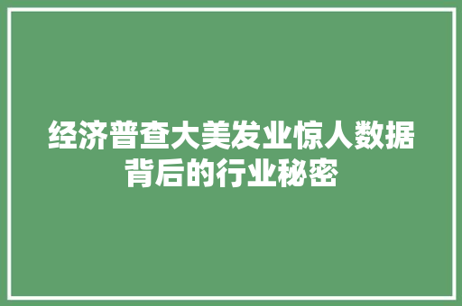 经济普查大美发业惊人数据背后的行业秘密 经济普查大美发业惊人数据背后的行业秘密