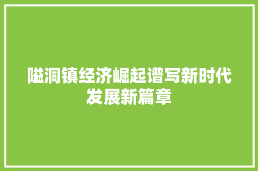 隘洞镇经济崛起谱写新时代发展新篇章 隘洞镇经济崛起谱写新时代发展新篇章