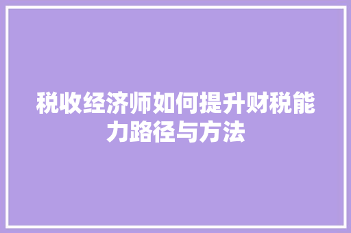 税收经济师如何提升财税能力路径与方法 税收经济师如何提升财税能力路径与方法