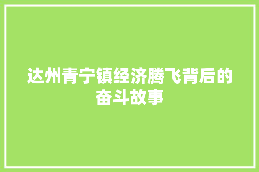 达州青宁镇经济腾飞背后的奋斗故事 达州青宁镇经济腾飞背后的奋斗故事