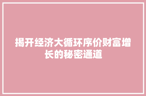 揭开经济大循环序价财富增长的秘密通道 揭开经济大循环序价财富增长的秘密通道