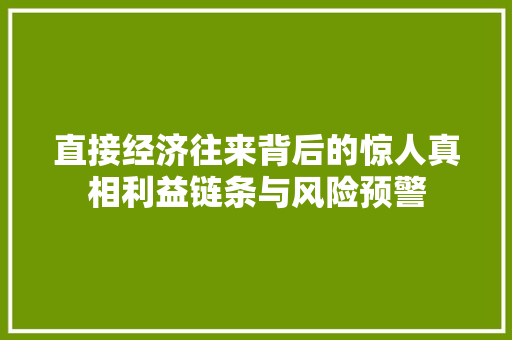 直接经济往来背后的惊人真相利益链条与风险预警 直接经济往来背后的惊人真相利益链条与风险预警