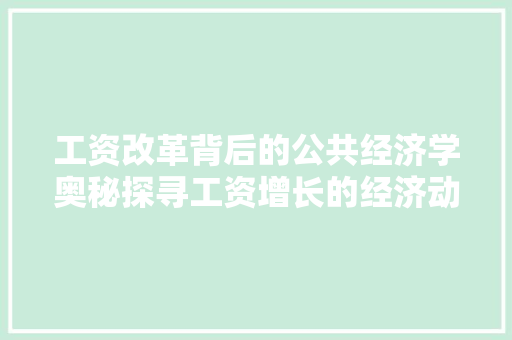 工资改革背后的公共经济学奥秘探寻工资增长的经济动力 工资改革背后的公共经济学奥秘探寻工资增长的经济动力