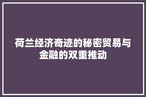 荷兰经济奇迹的秘密贸易与金融的双重推动 荷兰经济奇迹的秘密贸易与金融的双重推动