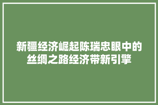 新疆经济崛起陈瑞忠眼中的丝绸之路经济带新引擎 新疆经济崛起陈瑞忠眼中的丝绸之路经济带新引擎