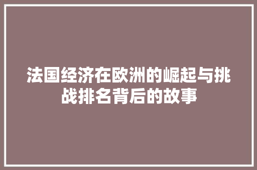 法国经济在欧洲的崛起与挑战排名背后的故事 法国经济在欧洲的崛起与挑战排名背后的故事