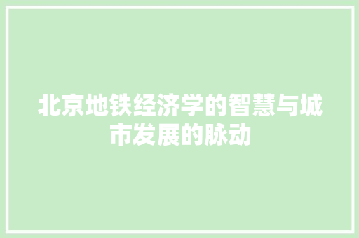 北京地铁经济学的智慧与城市发展的脉动 北京地铁经济学的智慧与城市发展的脉动