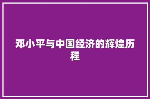 邓小平与中国经济的辉煌历程 邓小平与中国经济的辉煌历程
