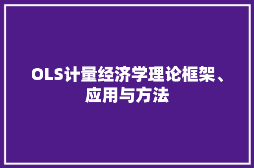 OLS计量经济学理论框架、应用与方法 OLS计量经济学理论框架、应用与方法