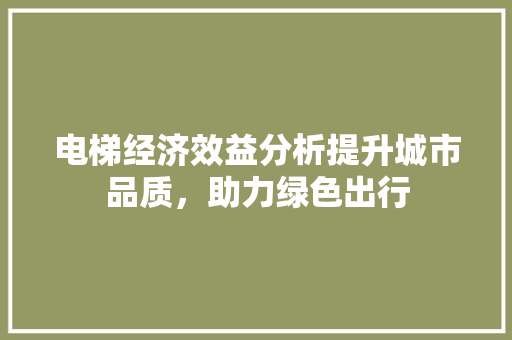 电梯经济效益分析提升城市品质,助力绿色出行 电梯经济效益分析提升城市品质,助力绿色出行