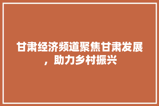 甘肃经济频道聚焦甘肃发展,助力乡村振兴 甘肃经济频道聚焦甘肃发展,助力乡村振兴