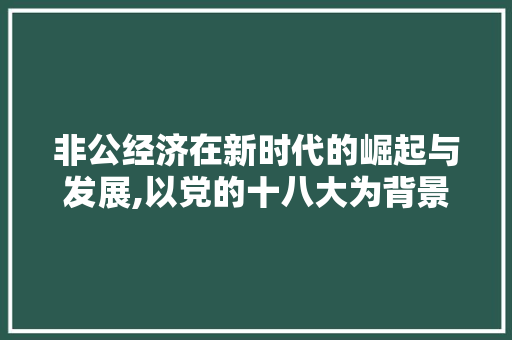 非公经济在新时代的崛起与发展,以党的十八大为背景 非公经济在新时代的崛起与发展,以党的十八大为背景