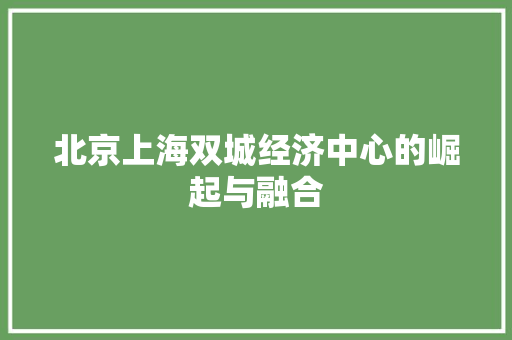 北京上海双城经济中心的崛起与融合 北京上海双城经济中心的崛起与融合