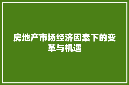 房地产市场经济因素下的变革与机遇 房地产市场经济因素下的变革与机遇