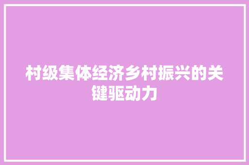 村级集体经济乡村振兴的关键驱动力 村级集体经济乡村振兴的关键驱动力