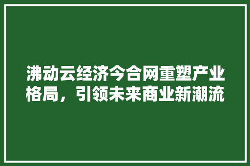 沸动云经济今合网重塑产业格局,引领未来商业新潮流 沸动云经济今合网重塑产业格局,引领未来商业新潮流