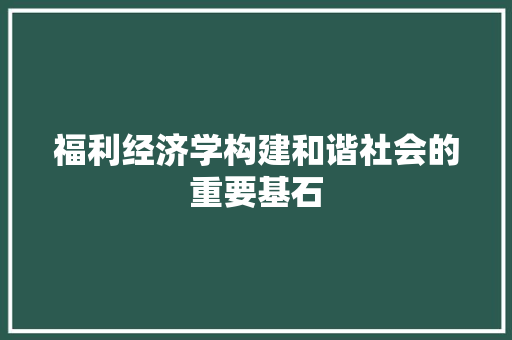 福利经济学构建和谐社会的重要基石 福利经济学构建和谐社会的重要基石