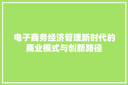 电子商务经济管理新时代的商业模式与创新路径 电子商务经济管理新时代的商业模式与创新路径