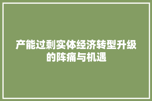 产能过剩实体经济转型升级的阵痛与机遇 产能过剩实体经济转型升级的阵痛与机遇