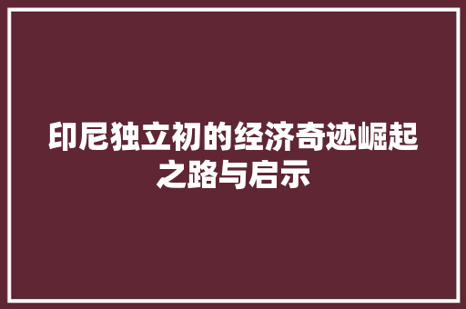 印尼独立初的经济奇迹崛起之路与启示 印尼独立初的经济奇迹崛起之路与启示