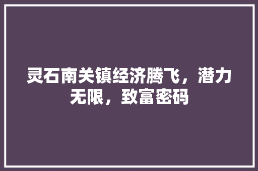 灵石南关镇经济腾飞,潜力无限,致富密码 灵石南关镇经济腾飞,潜力无限,致富密码