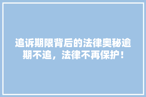 追诉期限背后的法律奥秘逾期不追,法律不再保护! 追诉期限背后的法律奥秘逾期不追,法律不再保护!