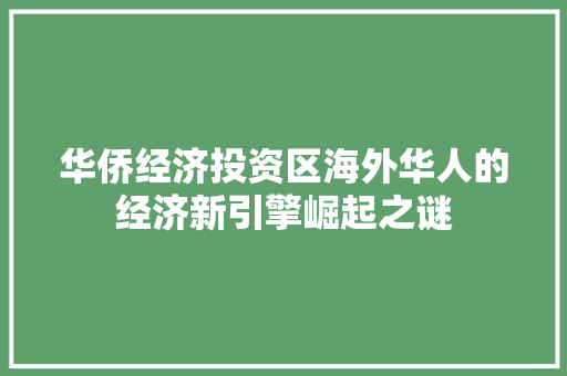 华侨经济投资区海外华人的经济新引擎崛起之谜 华侨经济投资区海外华人的经济新引擎崛起之谜
