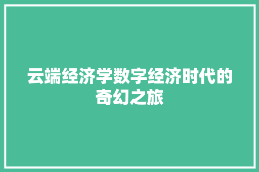 云端经济学数字经济时代的奇幻之旅 云端经济学数字经济时代的奇幻之旅