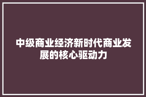 中级商业经济新时代商业发展的核心驱动力 中级商业经济新时代商业发展的核心驱动力