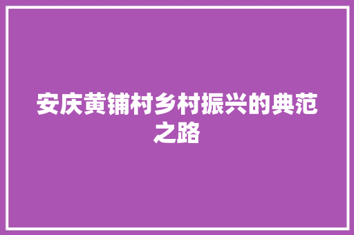 安庆黄铺村乡村振兴的典范之路 安庆黄铺村乡村振兴的典范之路