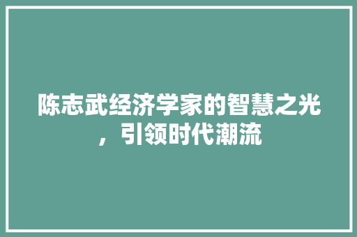 陈志武经济学家的智慧之光,引领时代潮流 陈志武经济学家的智慧之光,引领时代潮流